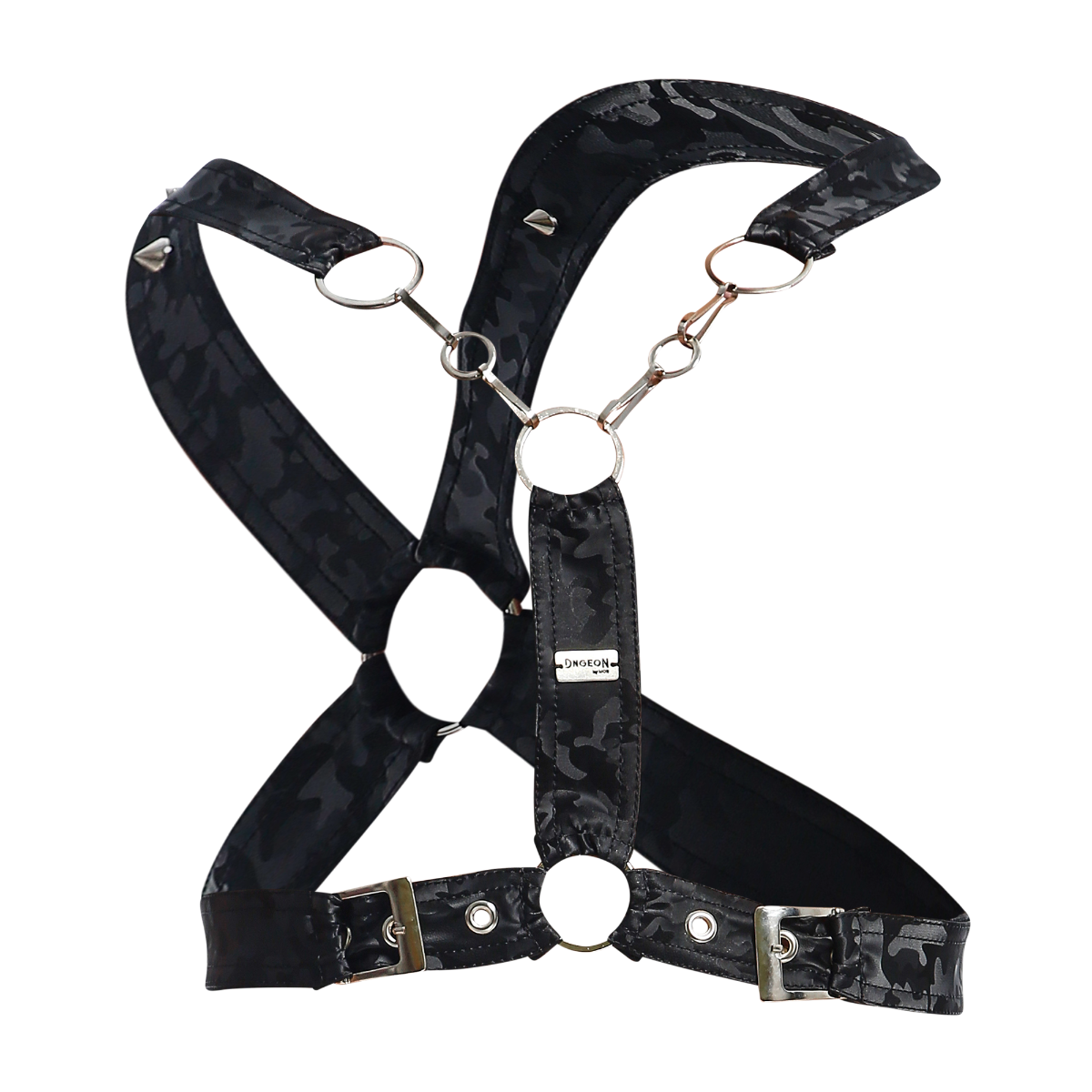 Male Basics Dngeon Leather Cross Chain Harness Black Camo One Size