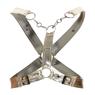 Male Basics Dngeon Leather Cross Chain Harness Golden Mirror One Size