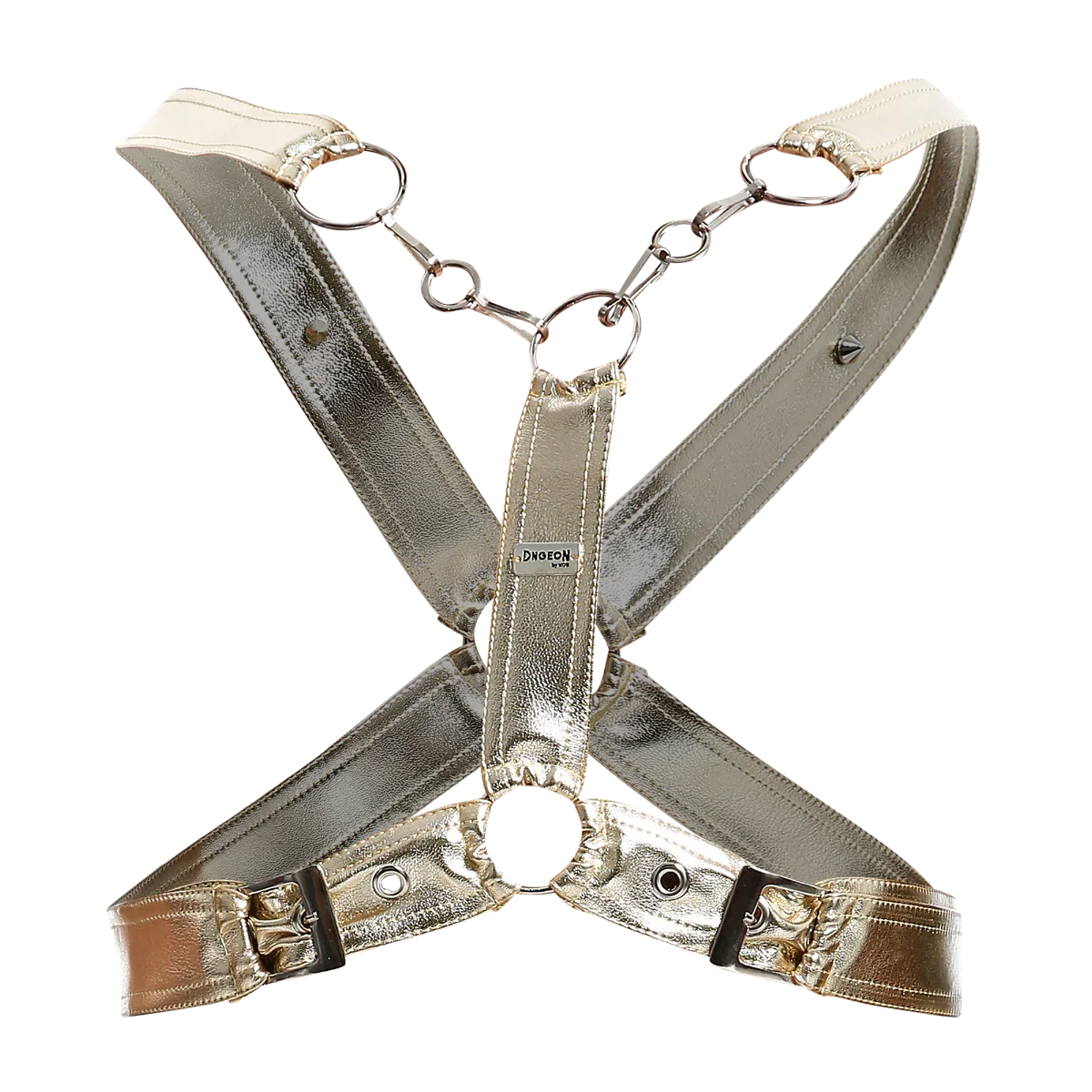 Male Basics Dngeon Leather Cross Chain Harness Golden Mirror One Size