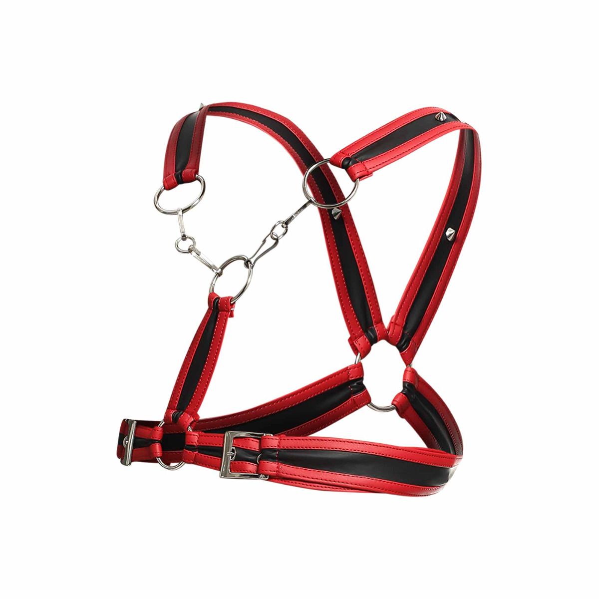 Male Basics Dngeon Leather Cross Chain Harness Red One Size