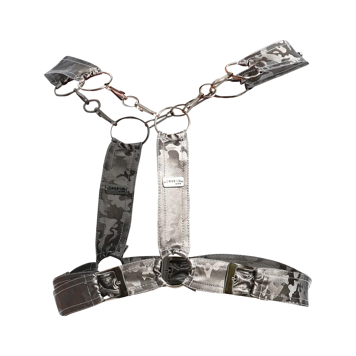 Male Basics Dngeon Leather Cross Chain Harness Titanium Camo One Size