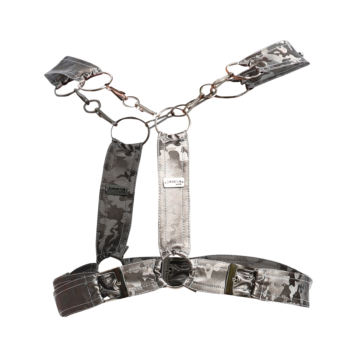 Male Basics Dngeon Leather Cross Chain Harness Titanium Camo One Size