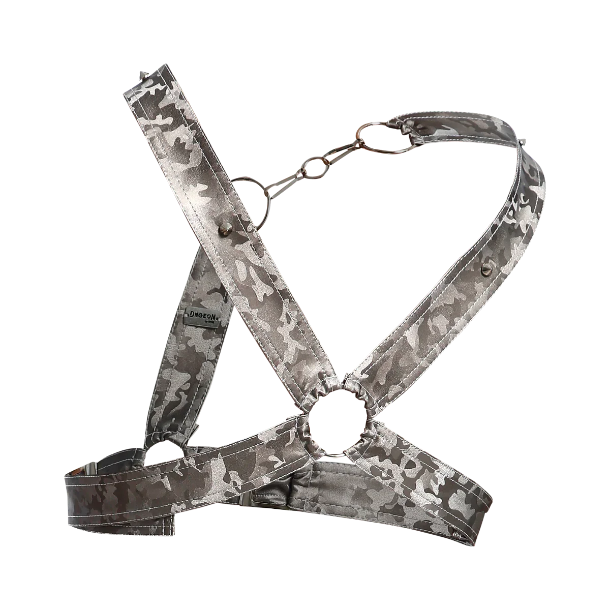 Male Basics Dngeon Leather Cross Chain Harness Titanium Camo One Size