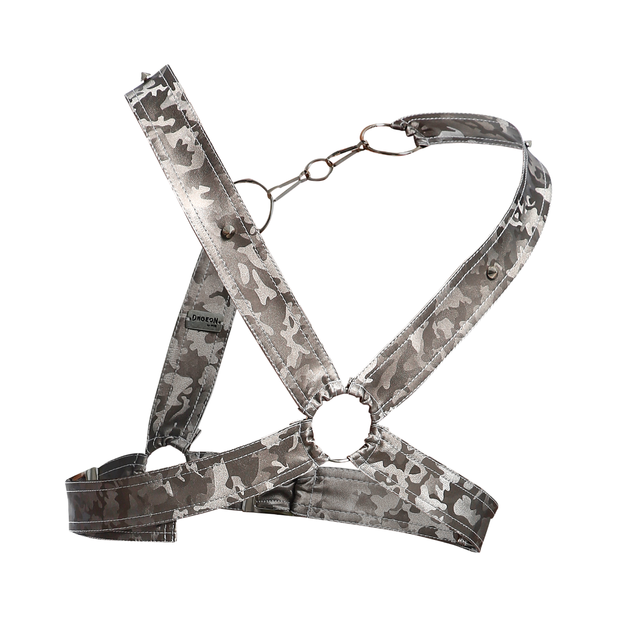 Male Basics Dngeon Leather Cross Chain Harness Titanium Camo One Size