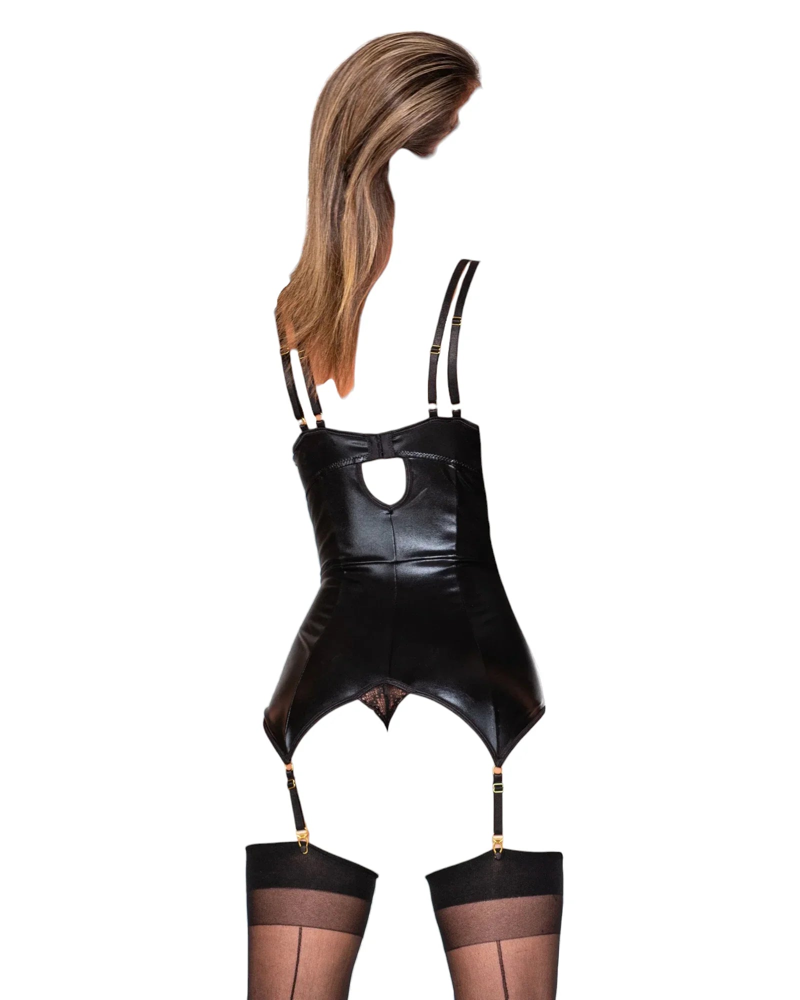 Dreamgirl Double Layer Underwire Garter Slip Teddy with Snap Crotch & Front Zipper Detail Black