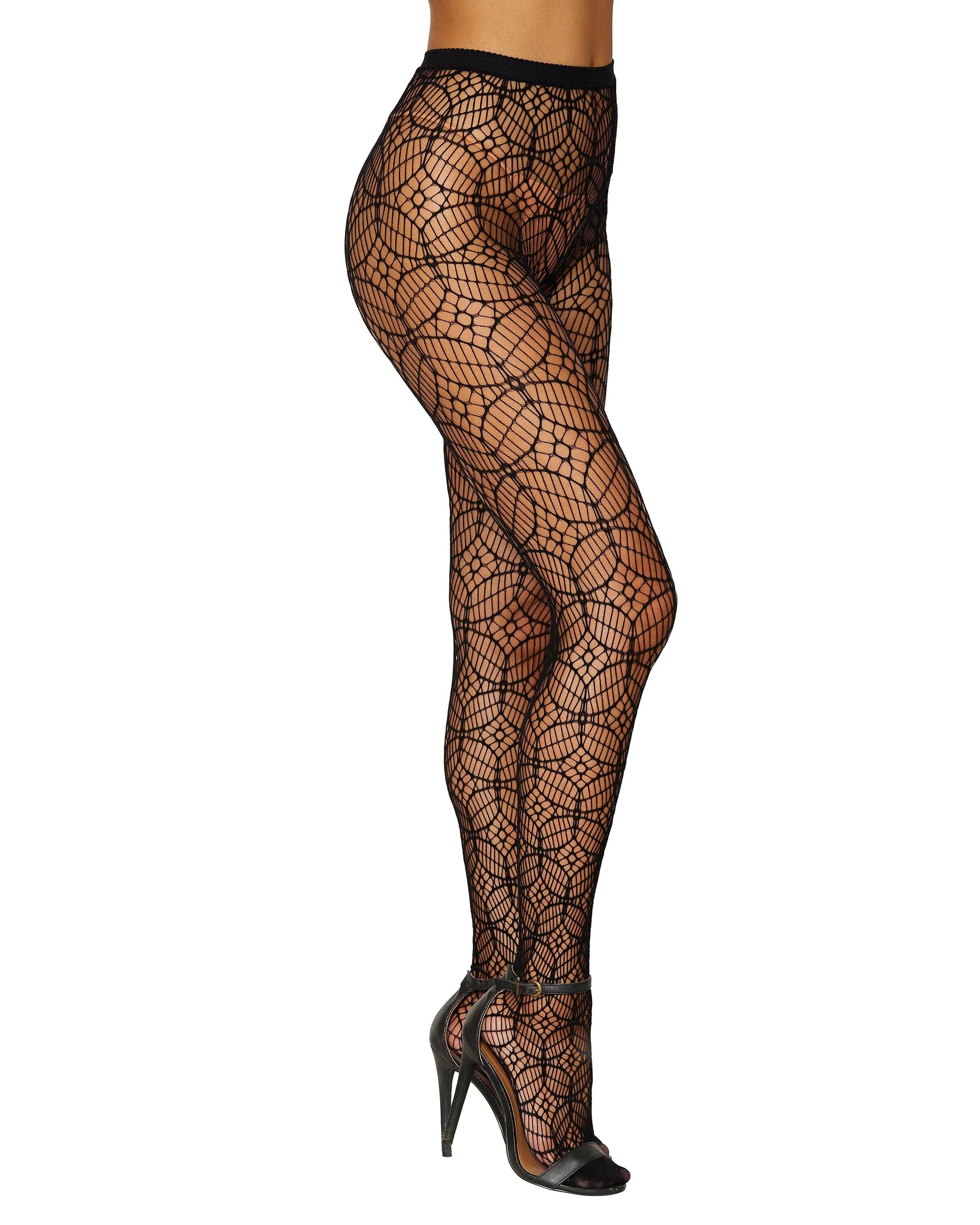 Dreamgirl Abstract Knitted Fishnet Pantyhose Black One Size
