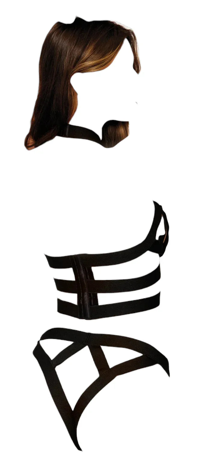 Dreamgirl Stretch Elastic Bralette and Garter Panty with Adjustable Hook & Eye Back and Back Neck Closures Black One Size