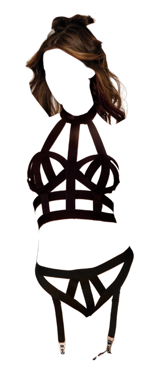 Dreamgirl Stretch Elastic Bralette and Garter Panty with Adjustable Hook & Eye Back and Back Neck Closures Black One Size