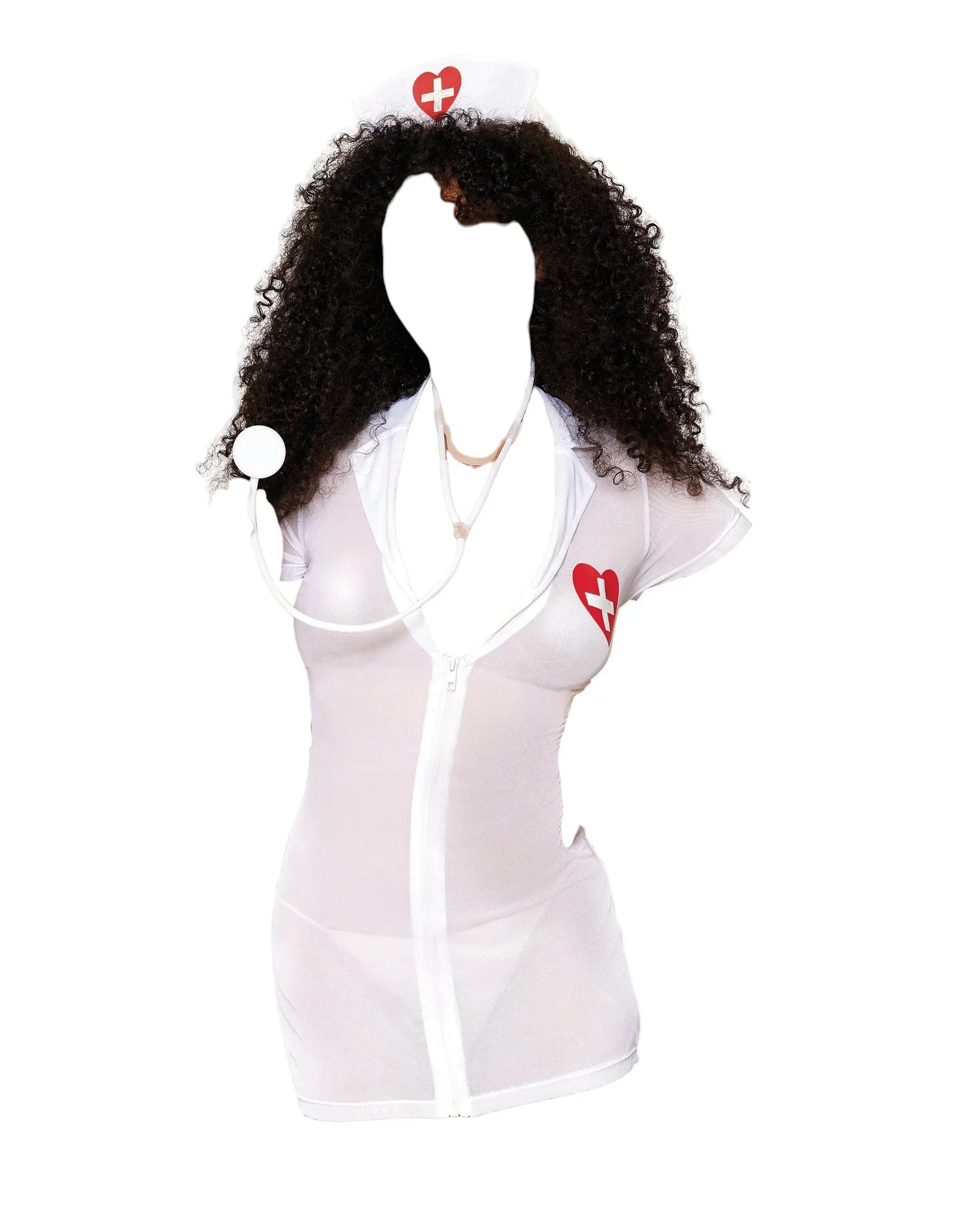 Dreamgirl ER Nurse Hottie Stretched Mesh Chemise with Hat Roleplay Set White One Size