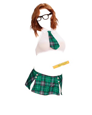 Dreamgirl Stretched Mesh Schoolgirl Halter Crop Top Costume Green/White