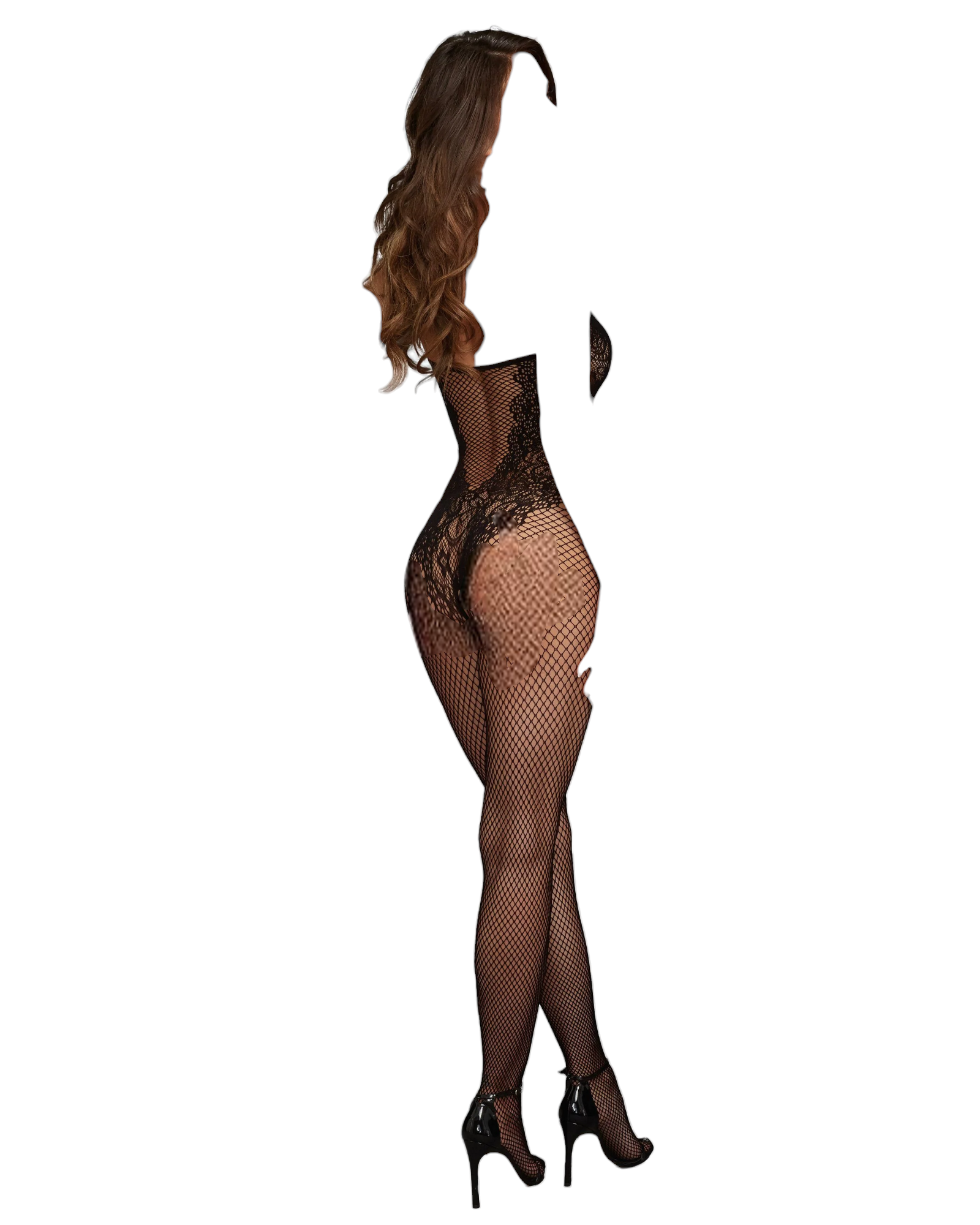 Dreamgirl Fishnet Bodystocking with Knitted Teddy Design & Open Crotch Black