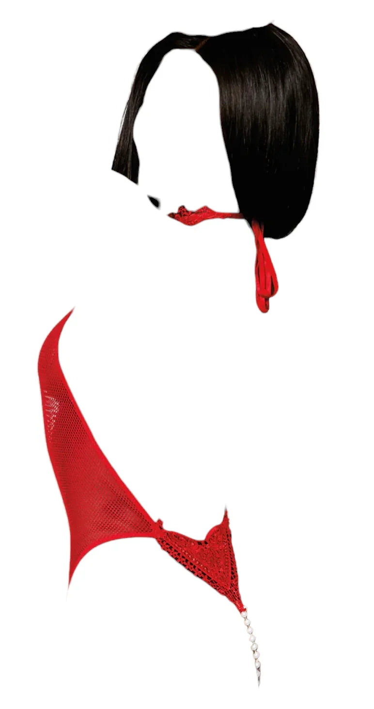 Dreamgirl Fishnet Teddy with Heart Trim Details Lipstick Red One Size