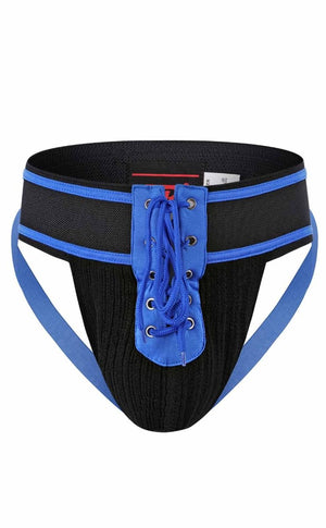 Male Basics Mob Fetish Football Front Lace Tie Jockstrap Royal Blue