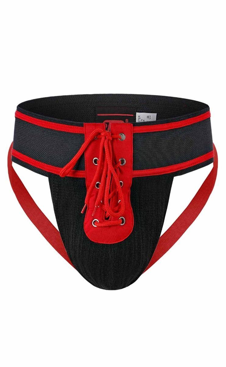 Male Basics Mob Fetish Football Front Lace Tie Jockstrap Red
