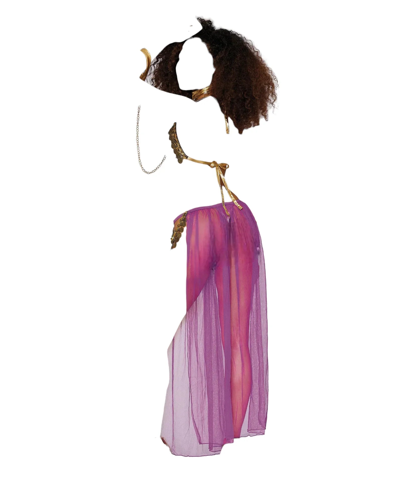 Dreamgirl 3 PC Lame Harem Hottie Halter Bra & Mesh Skirt Roleplay Set Gold One Size