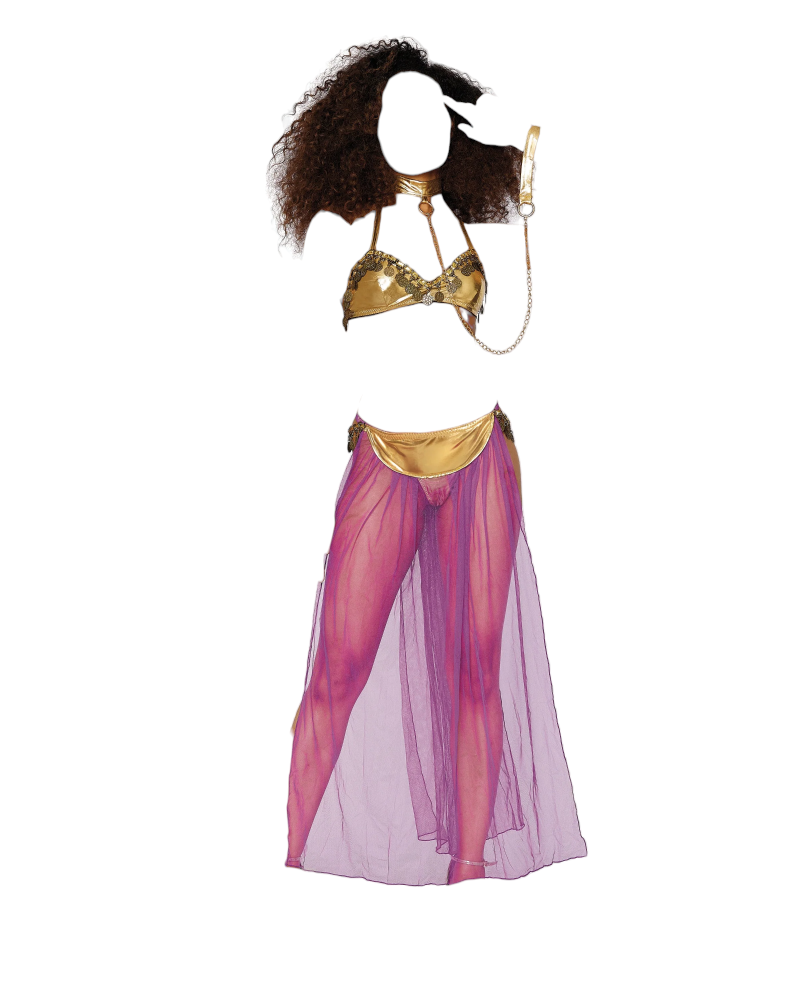 Dreamgirl 3 PC Lame Harem Hottie Halter Bra & Mesh Skirt Roleplay Set Gold One Size