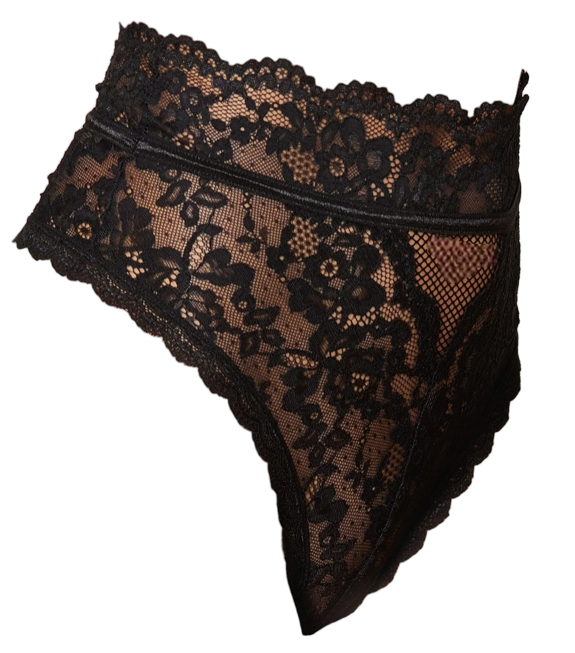 Dreamgirl High-Waist Scallop Lace Panty With Keyhole Back Black
