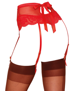 Dreamgirl High-Waisted Fishnet Garter Thong with Lace Detail Ruby