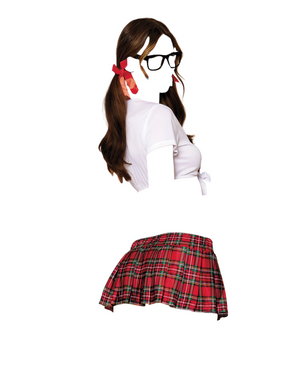 Dreamgirl Two-Piece 2 PC Schoolgirl Set with Crop Top and Pleated Mini Skirt Costume Red/White