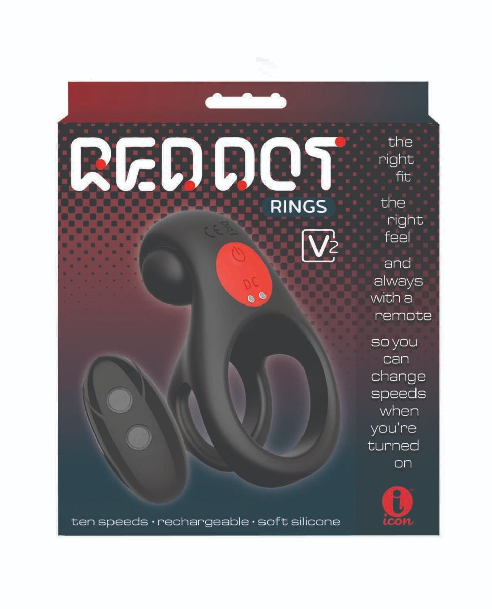 Massive Red Dot Remote Control Penis Ring V2 with Clitoral Vibrating Bumper Black