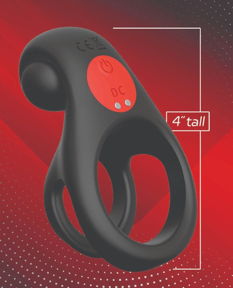 Massive Red Dot Remote Control Penis Ring V2 with Clitoral Vibrating Bumper Black