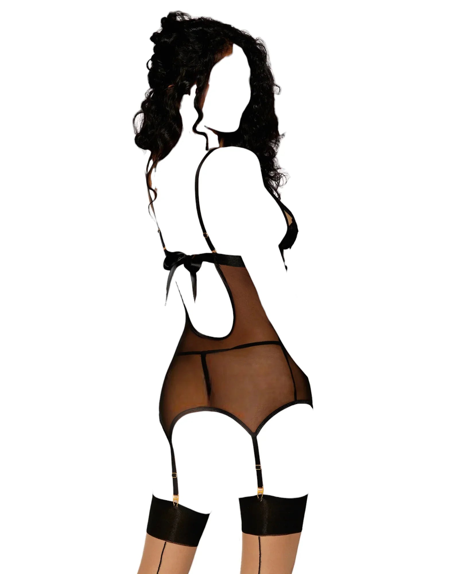 Dreamgirl Lace and Mesh Garter Slip and G-string Set Black One Size