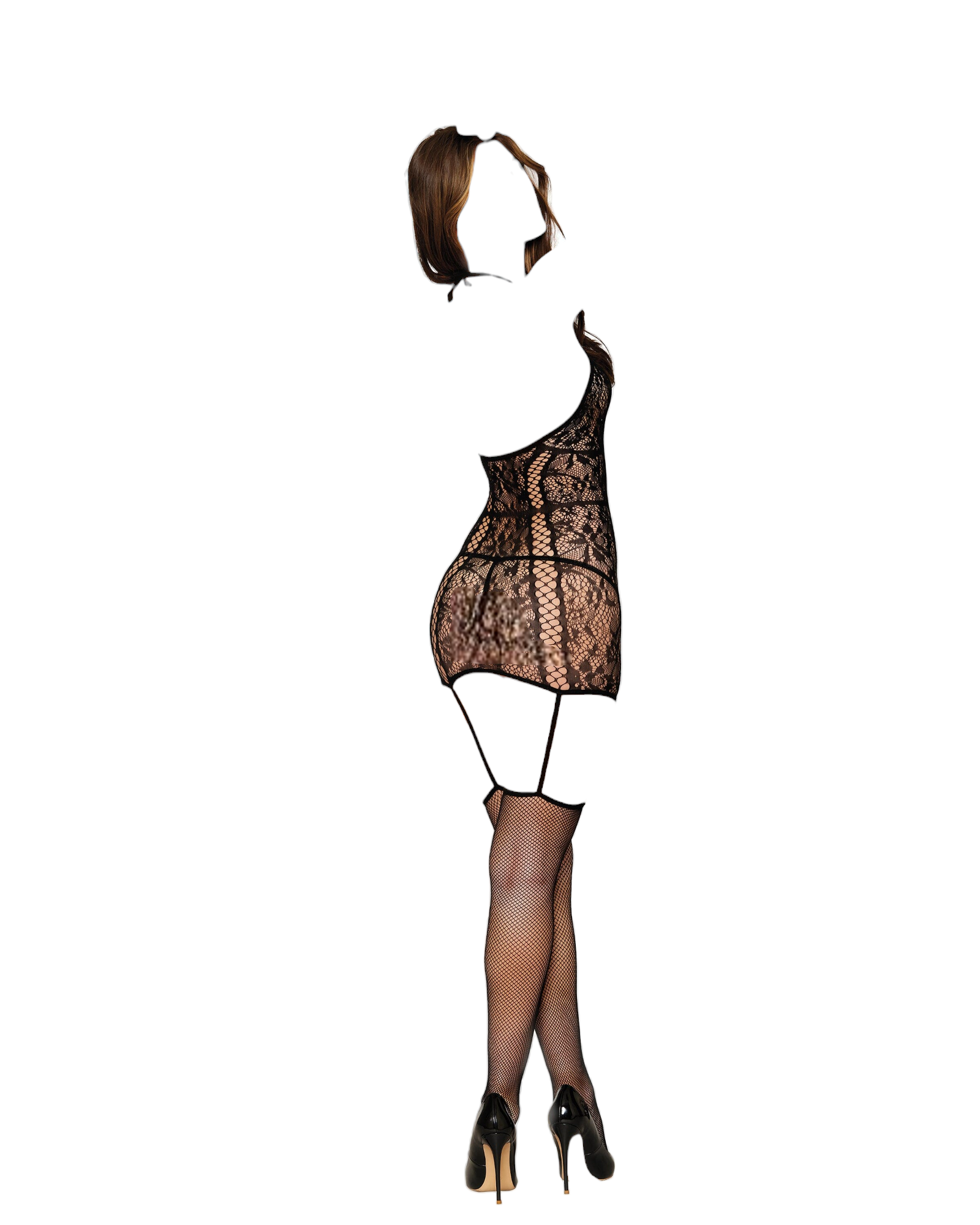 Dreamgirl Lace Garter Dress With Attached Garters and Fishnet Thigh-High Stockings Black One Size