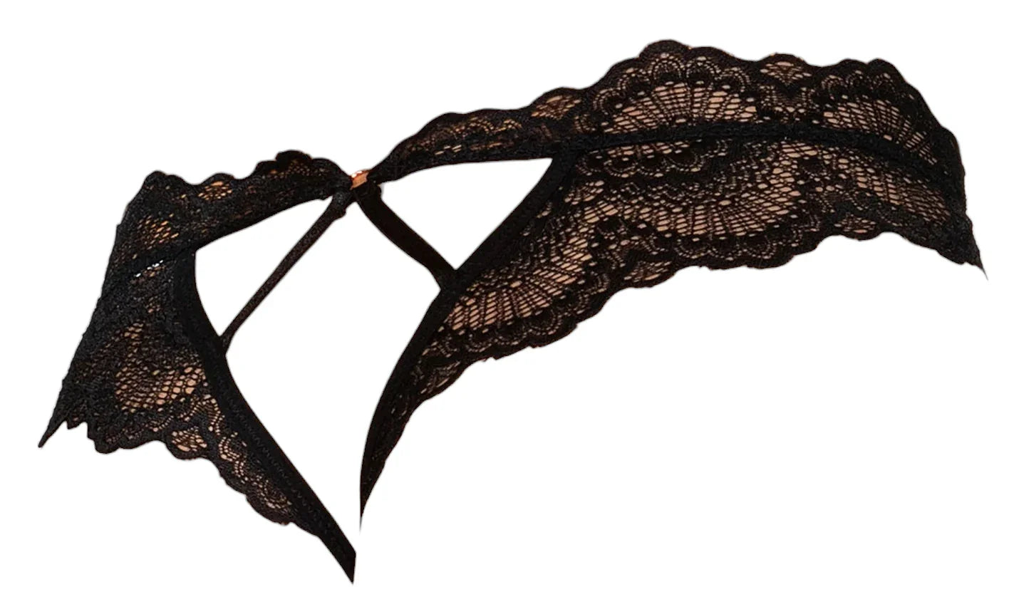 Dreamgirl Lace Tanga Open Crotch Panty with Open Back Detail Black