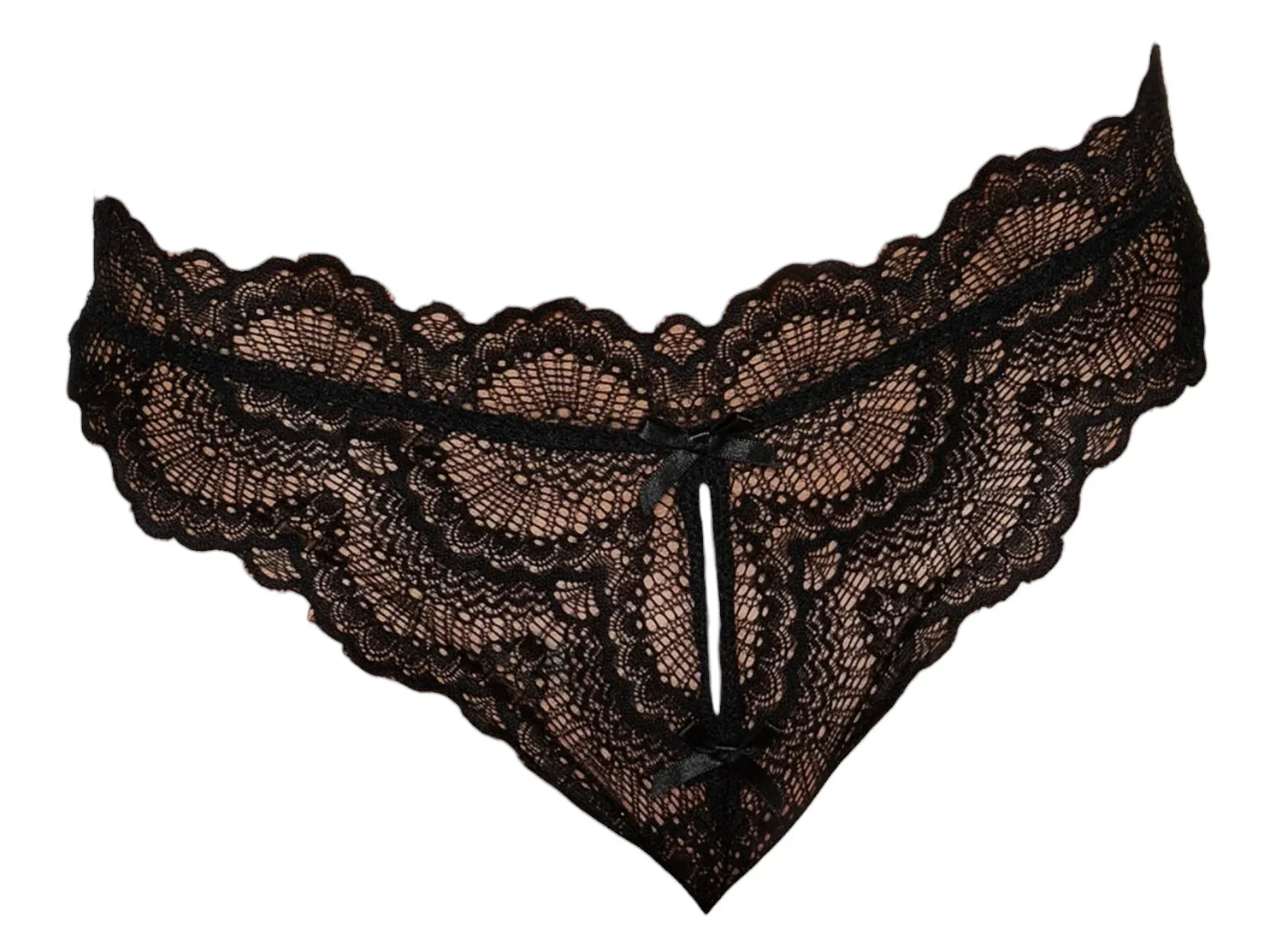 Dreamgirl Lace Tanga Open Crotch Panty with Open Back Detail Black