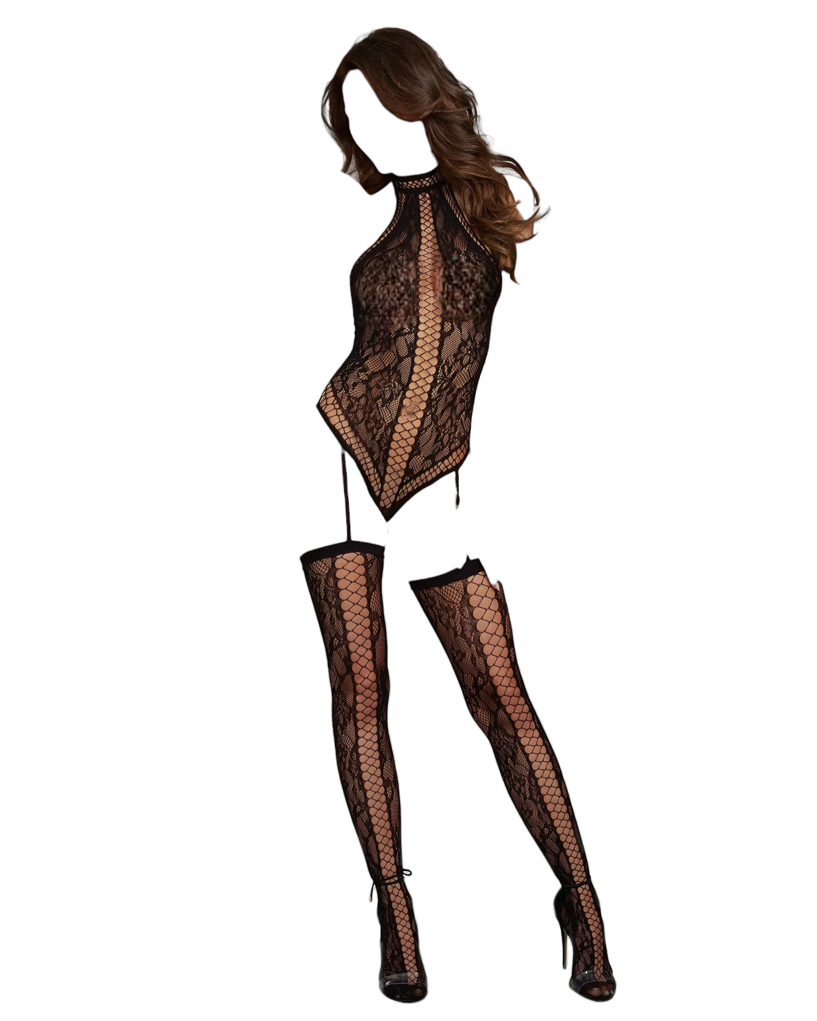 Dreamgirl Lace Teddy Bodystocking with Criss-cross Details Black