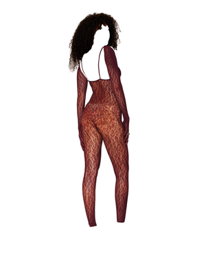 Dreamgirl Animal Print Fishnet Lace Bodystocking & Shrug Burgundy One Size