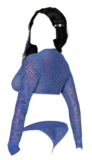 Dreamgirl 2-Piece Mesh Knit Animal Print Shrug & Cheeky Panty Periwinkle One Size