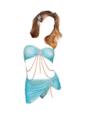 Dreamgirl Mermaid-Themed Sparkle Mesh Bandeau Bralette & Mini Skirt Costume Blue Set One Size