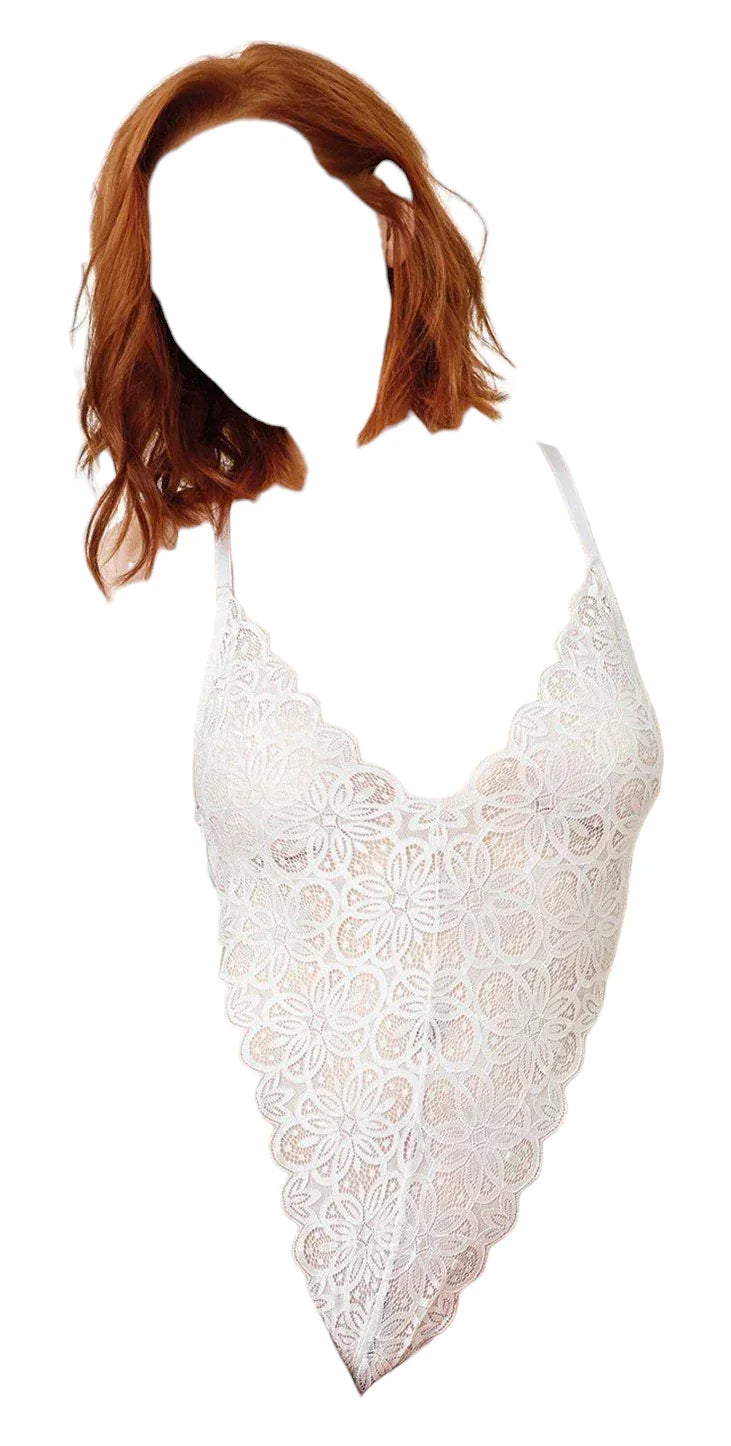 Dreamgirl 2 PC Stretch Lace Teddy & Sheer Mesh Maxi Skirt With Adjustable Straps & G-String White