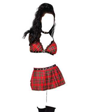 Dreamgirl Naughty 3 PC Schoolgirl-Themed Plaid Bralette Mini Skirt & Choker Set Red One Size