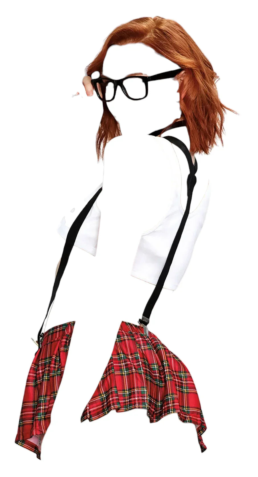 Dreamgirl Talk Nerdy to Me Cropped Tank Top with Plaid Skirt Costume Red/White One Size