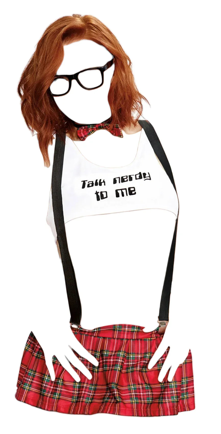 Dreamgirl Talk Nerdy to Me Cropped Tank Top with Plaid Skirt Costume Red/White One Size