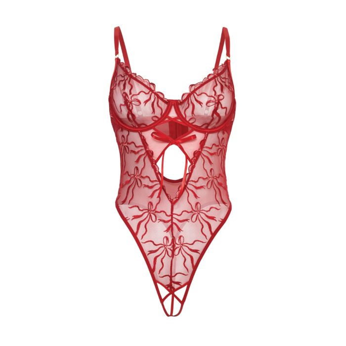 Mariah Embroidered Mesh Underwire Teddy Burgundy