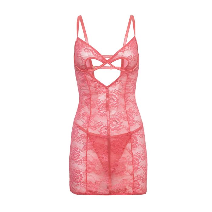 Ava Lace Underwire Babydoll with G-String Pink