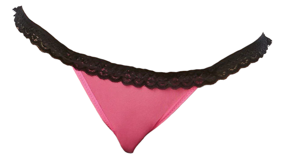 Dreamgirl Stretch Mesh Panty with Lace Ruffle Trim and Open-Back Heart Detail Pink/Black