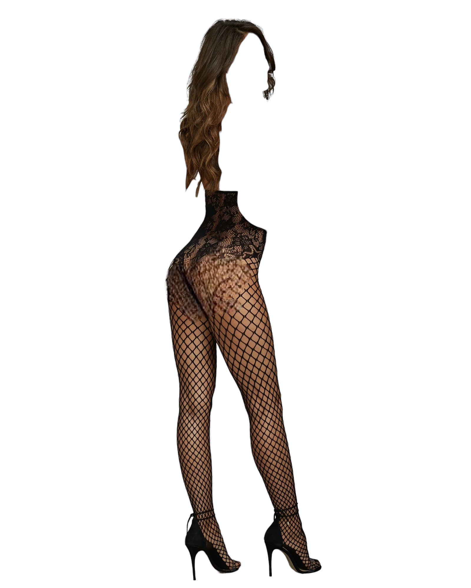 Dreamgirl Open-Cup Bodystocking with Lace Teddy Fishnet Legs & Open Crotch Black