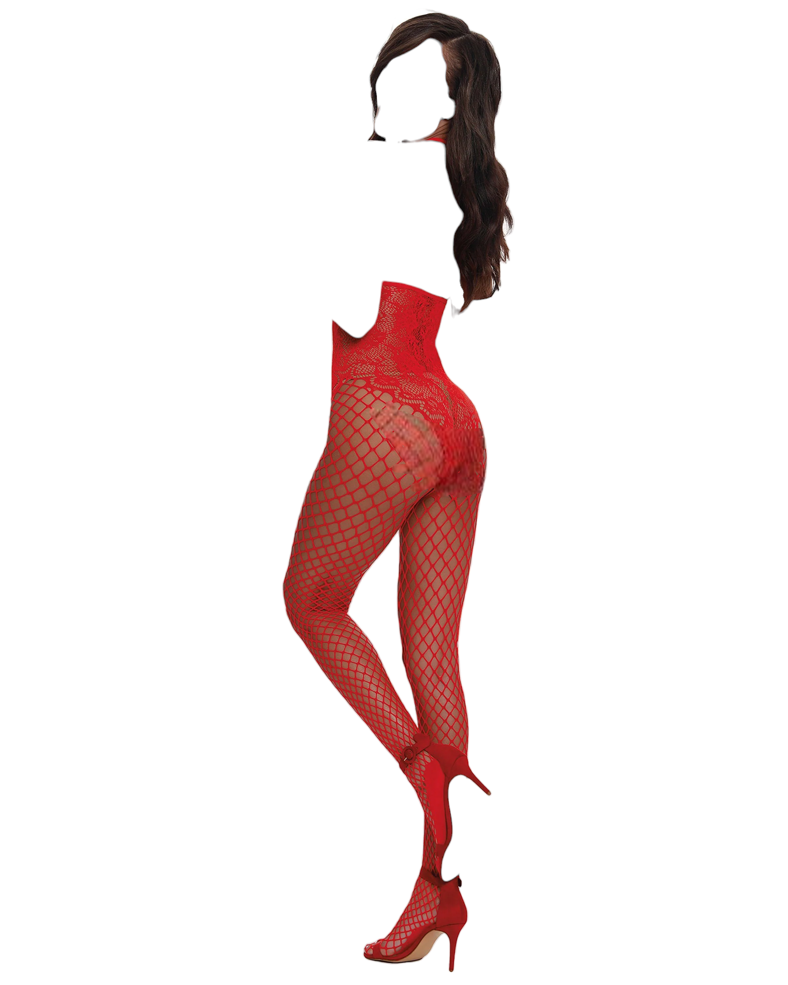 Dreamgirl Open-Cup Bodystocking with Lace Teddy Fishnet Legs & Open Crotch Red