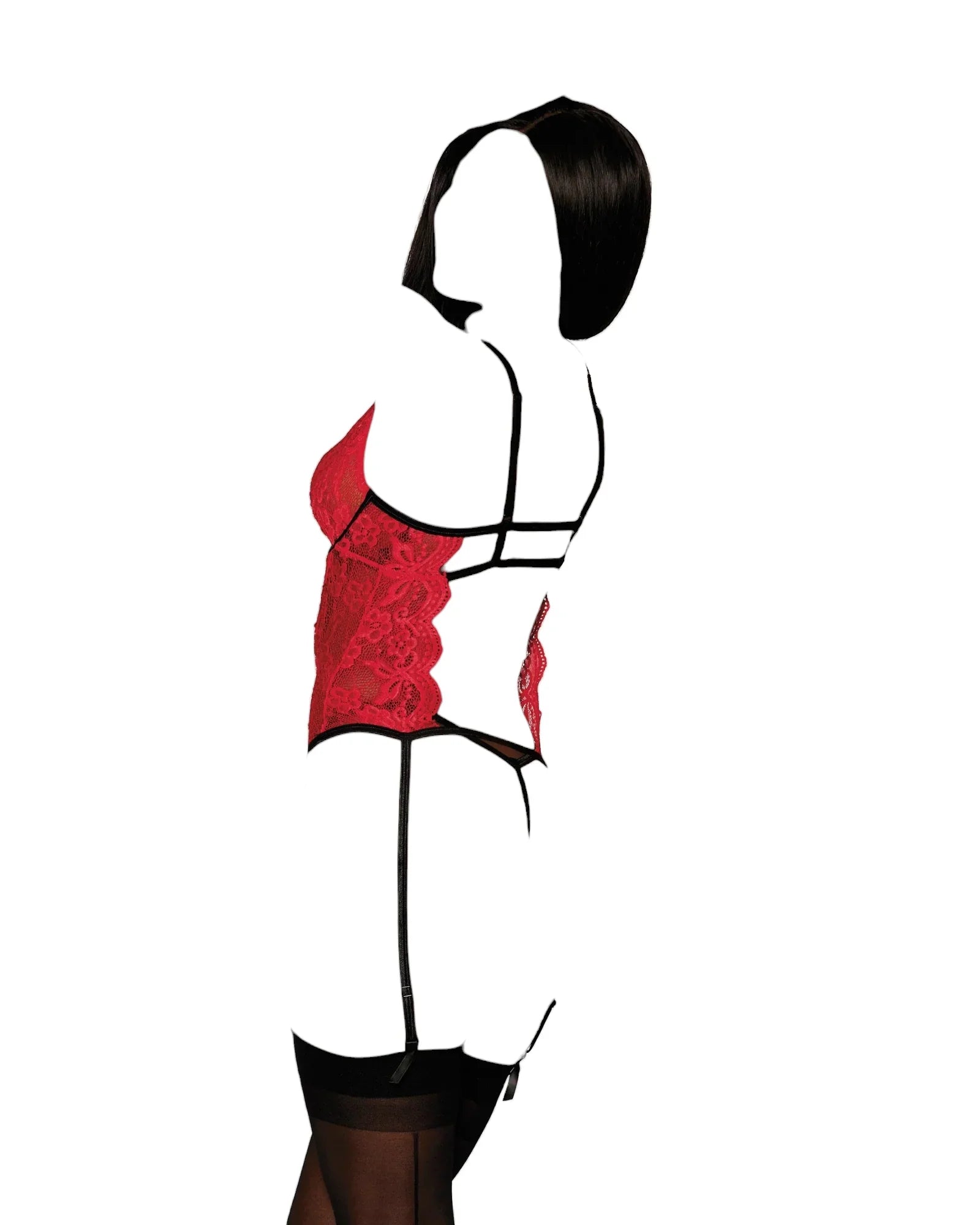 Dreamgirl Scalloped Lace Bustier with Underwire Open Cups & Crotchless G-String Red One Size