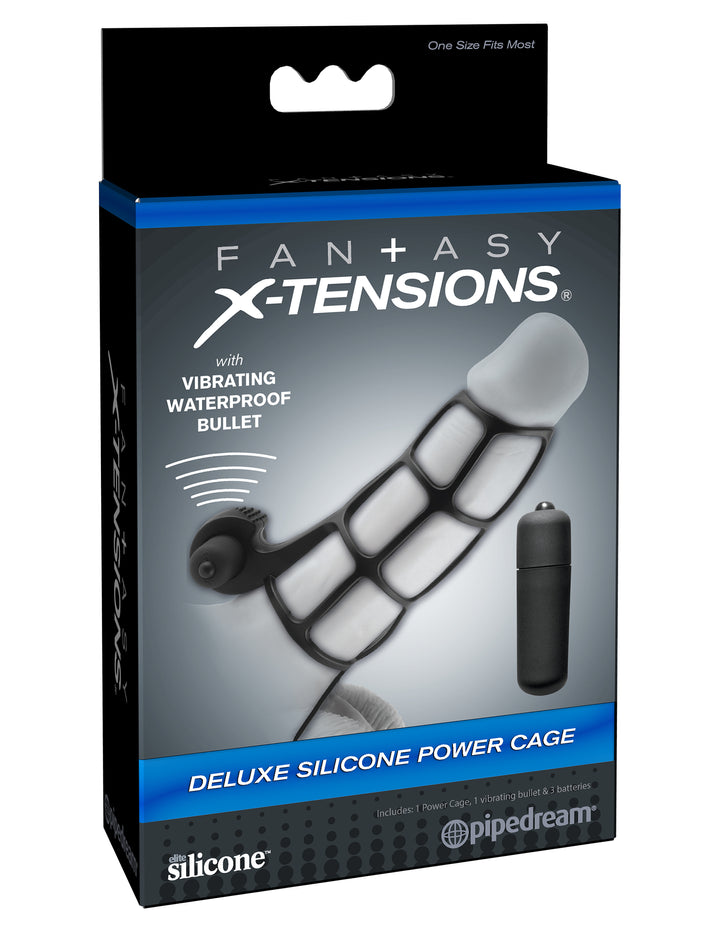 Pipedream Fantasy X-tensions Vibrating Deluxe Silicone Power Penis Cage Black