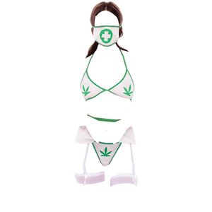 Rene Rofe 4 Piece Mary Jane Nurse 4 PC Sexy Costume Set Green/White One Size