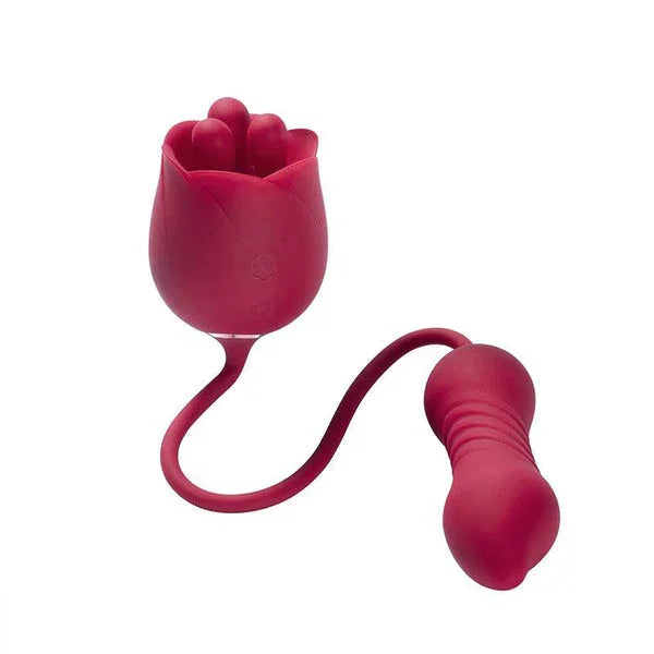 Rosa Dual End Rotating Rose Clit Toy & Thrusting G-Spot Vibrator Red