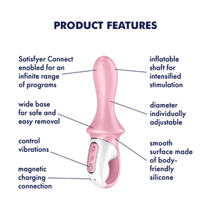 Satisfyer Air Pump Booty 5+ 12 Level Inflatable Anal Vibrator with Connect App Pink
