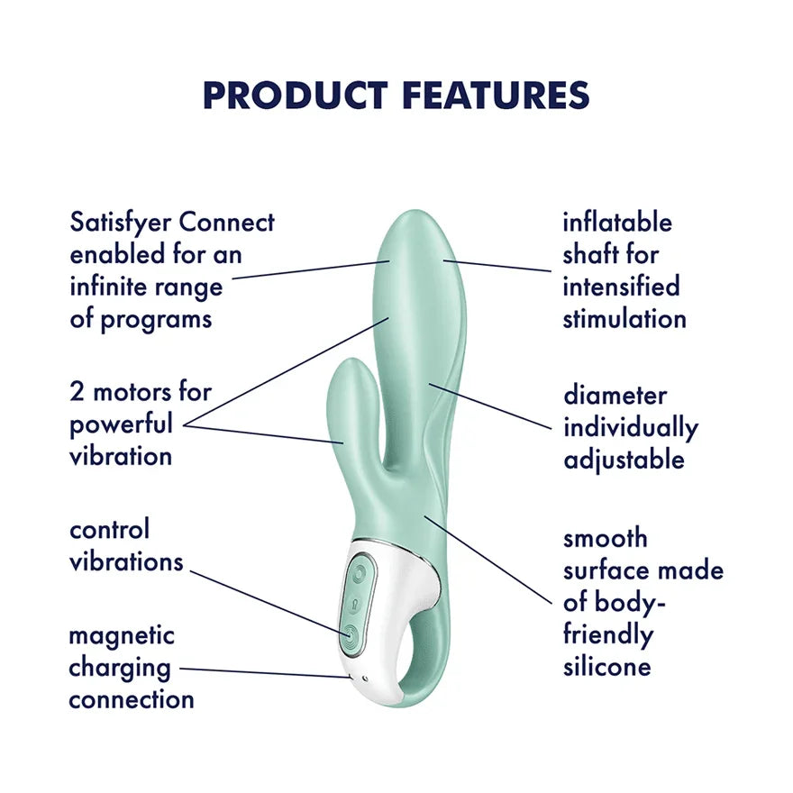 Satisfyer Air Pump Bunny 5+ 12 Mode Inflatable Rabbit Vibrator with Connect App Mint