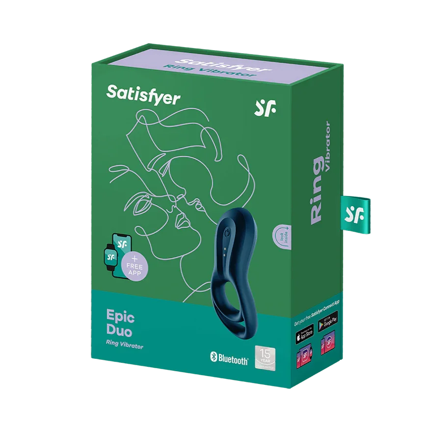 Satisfyer Epic Duo Silicone Vibrating App Enabled Penis & Ball Ring Blue