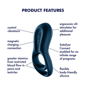 Satisfyer Epic Duo Silicone Vibrating App Enabled Penis & Ball Ring Blue